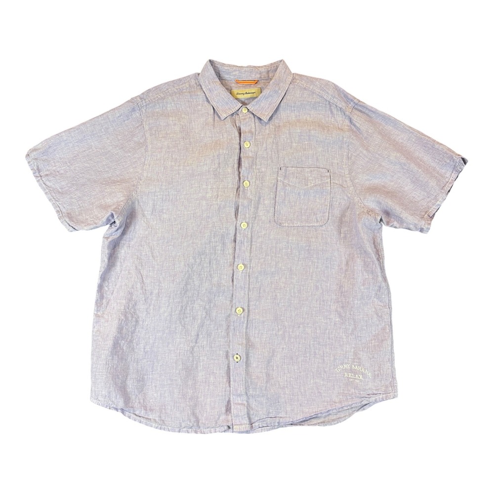 Tommy Bahama Relax Button Down Shirt Mens XXL Purple 100% Linen Short Sleeve